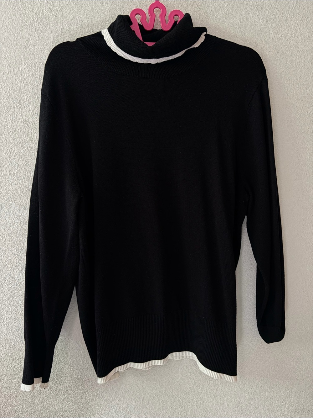 Black Turtleneck Sweater with White Trim - Women